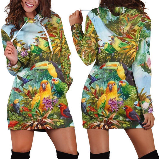 3D Printed Parrots Tops Hoodie Dress-Apparel-PHL-Hoodie Dress-S-Vibe Cosy™