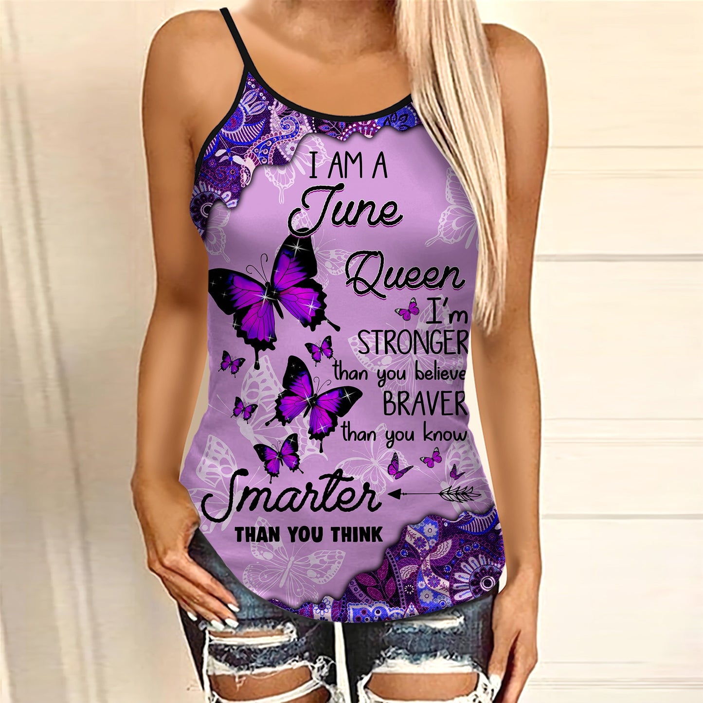 June girl Butterflies Combo Legging Camisole Tank