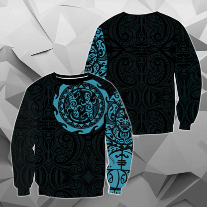 Maori Tangaroa Tattoo New Zealand All Over Hoodie - Blue HC-Apparel-Huyencass-Sweat Shirt-S-Vibe Cosy™