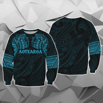Aotearoa Maori Tattoo All Over Hoodie Blue PL-Apparel-PL8386-Sweat Shirt-S-Vibe Cosy™