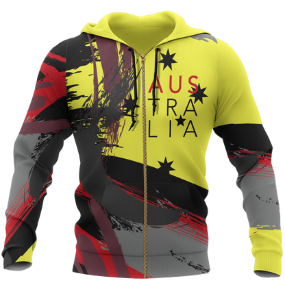 Australia Brush Athletic Style Aboriginal Colors Pullover Hoodie PL-Apparel-PL8386-Zip-Hoodie-S-Vibe Cosy™