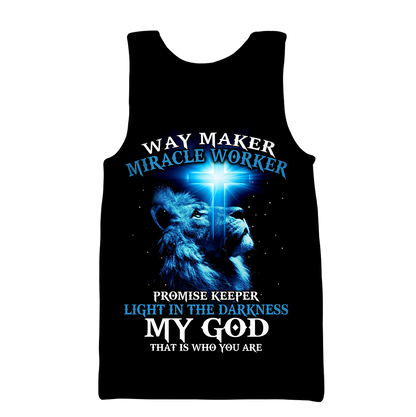 Way Maker Miracle Worker Promise Keeper Light In The Darkness Blue Lion All Over Printed Shirt - Amaze Style™-Apparel