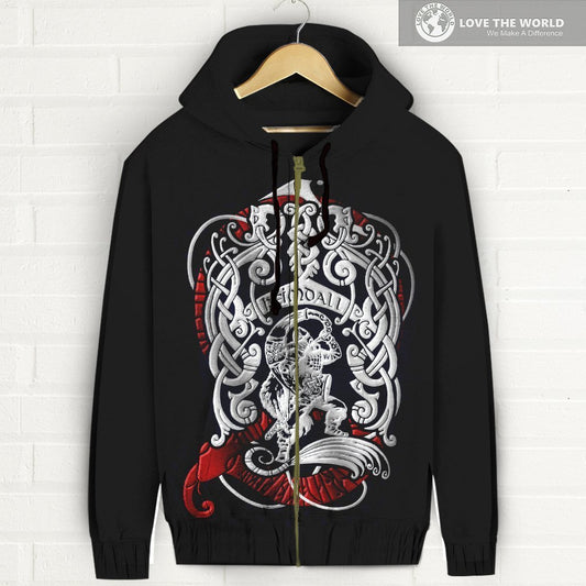 Viking Zipper Hoodie - Heimdall Son Of Odin A7-FULL ZIPPER HOODIES-HP Arts-S-Men's-Black-Vibe Cosy™