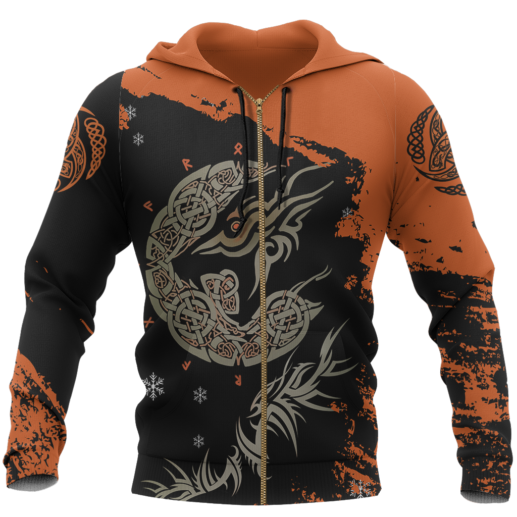 Viking Fenrir Wolf On Fire Pullover-Apparel-HP Arts-Zipped Hoodie-S-Vibe Cosy™