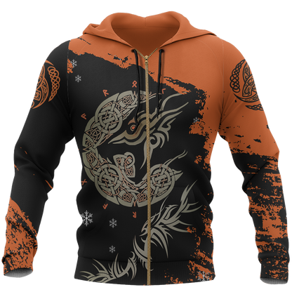 Viking Fenrir Wolf On Fire Pullover-Apparel-HP Arts-Zipped Hoodie-S-Vibe Cosy™