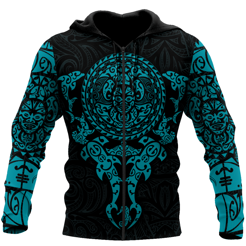 Maori tangaroa blue tattoo 3d all over printed shirt and short for man and women HHT20072001-Apparel-PL8386-Zipped Hoodie-S-Vibe Cosy™