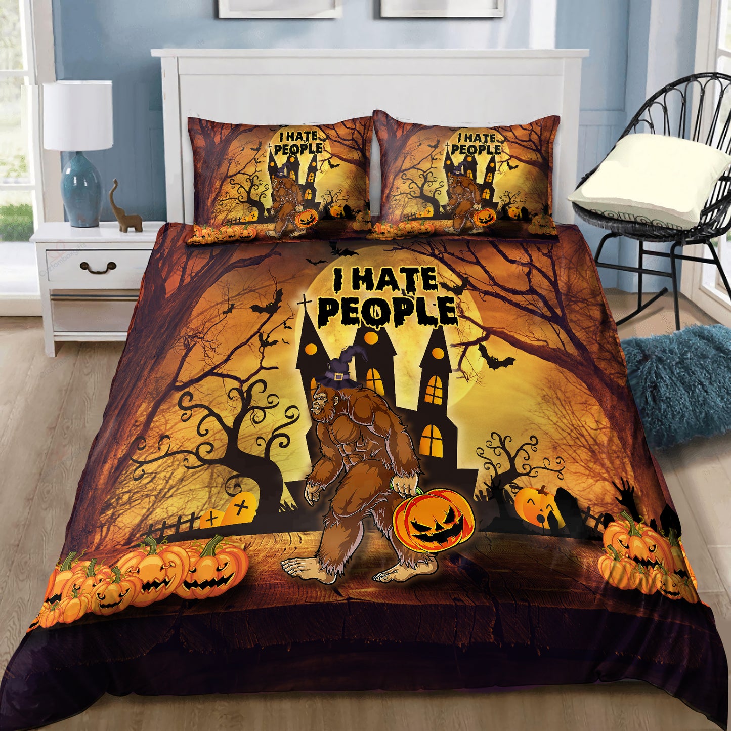 I hate People Bigfoot Funny Halloween Bedding Sets