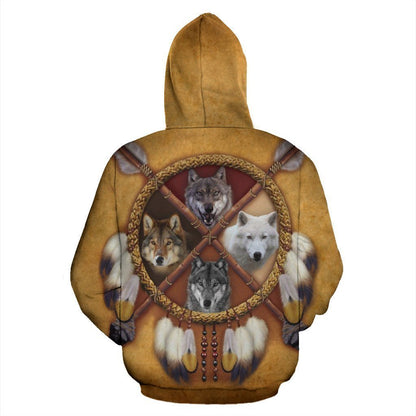 4 WOLVES DREAM CATCHER NATIVE OVER PRINT HOODIE HC1901-Apparel-Huyencass-Hoodie-S-Vibe Cosy™