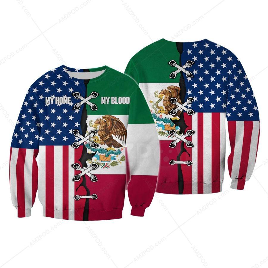 Mexico-US My Home My Blood 3D All Over Printed Shirts For Men and Women TA062201-Apparel-TA-Hoodie-S-Vibe Cosy™