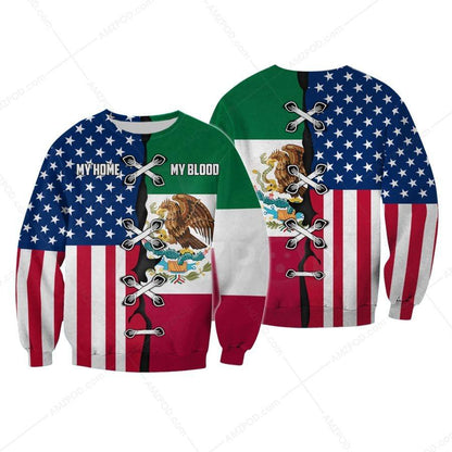 Mexico-US My Home My Blood 3D All Over Printed Shirts For Men and Women TA062201-Apparel-TA-Hoodie-S-Vibe Cosy™