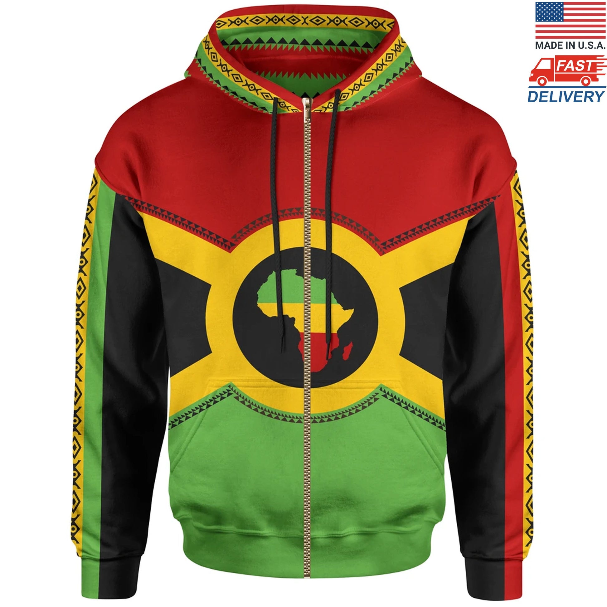 African Zip-Up Hoodie - African Reggae Map Hoodie - Made in USA BN39-ALL OVER PRINT ZIP HOODIES (A)-HP Arts-Women-XS-Black-Vibe Cosy™