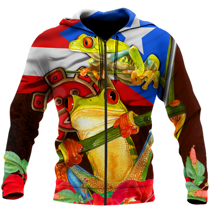 Puerto Rico Caribbean Frog With Maga Flower Combo Shirts QB06222002-Apparel-TQH-Zipped Hoodie-S-Vibe Cosy™