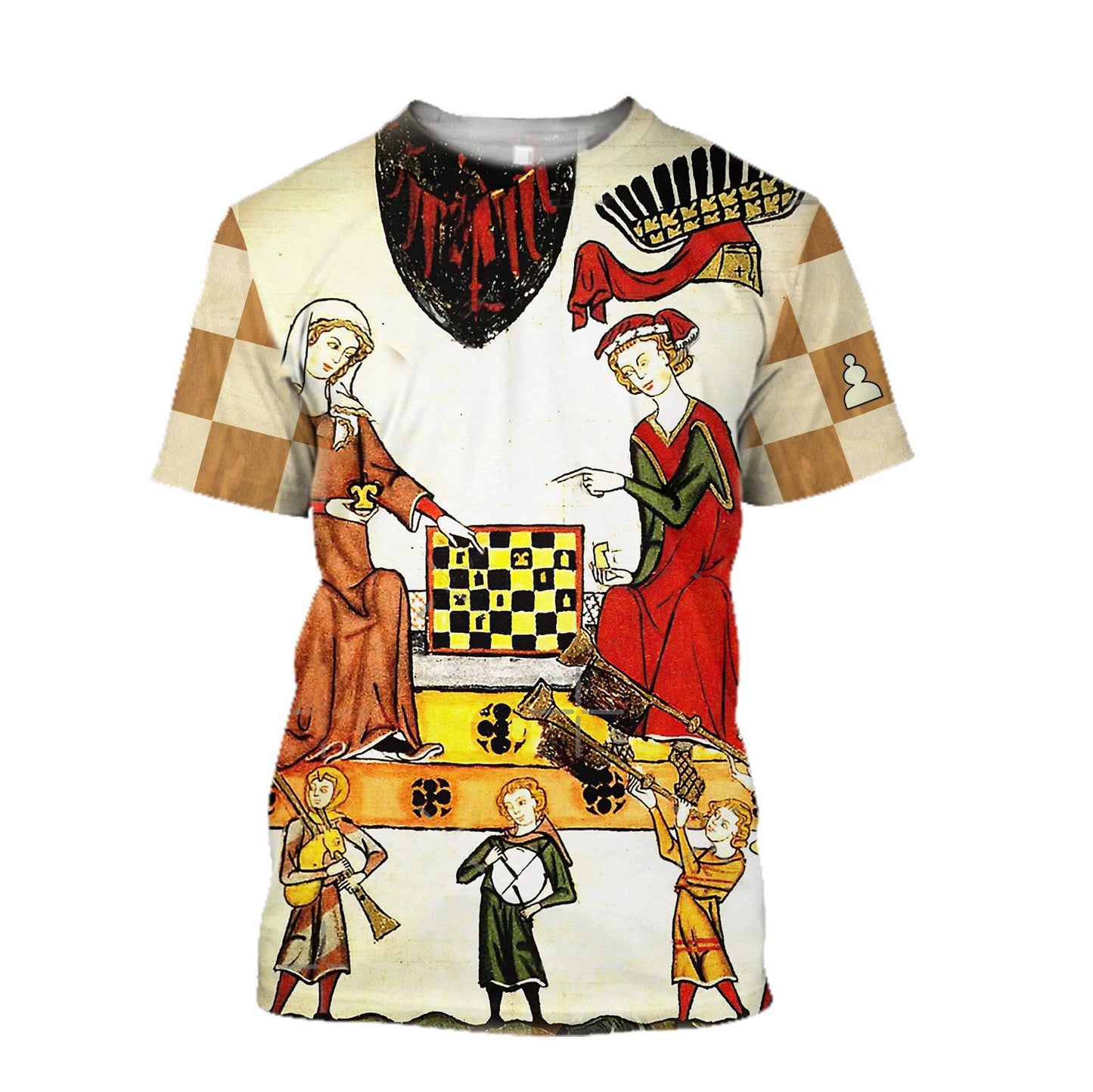 3D All Over Printed  MEDIEVAL CHESS PLAYERS IN COURT WITH RED WILD ROSES Chess Lovers- Chess Unisex Shirts  TR19022101 XT