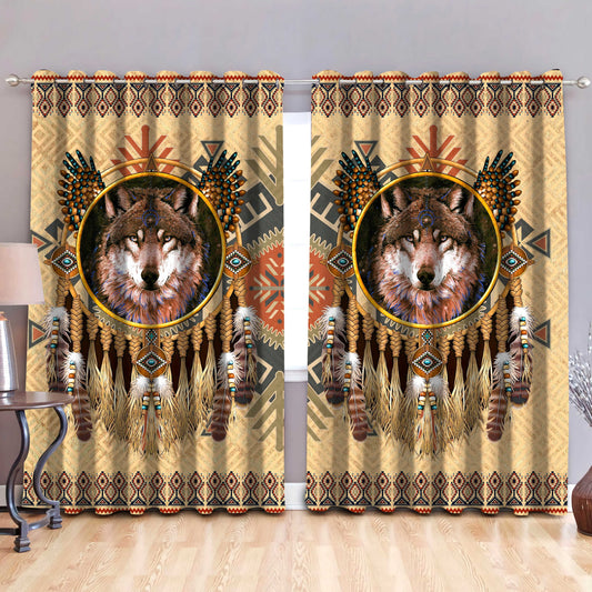 Native Wolf 3D All Over Printed Window Curtains