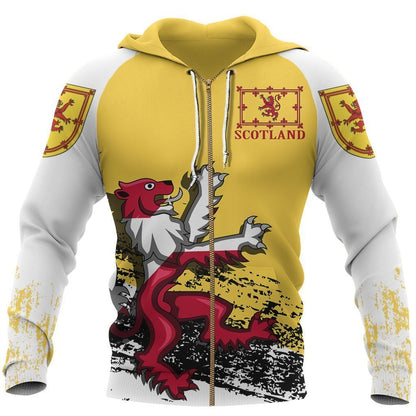 Rampant Lion of The Royal Arms of Scotland Hoodie Yellow-Apparel-HD09-Zip Hoodie-S-Vibe Cosy™
