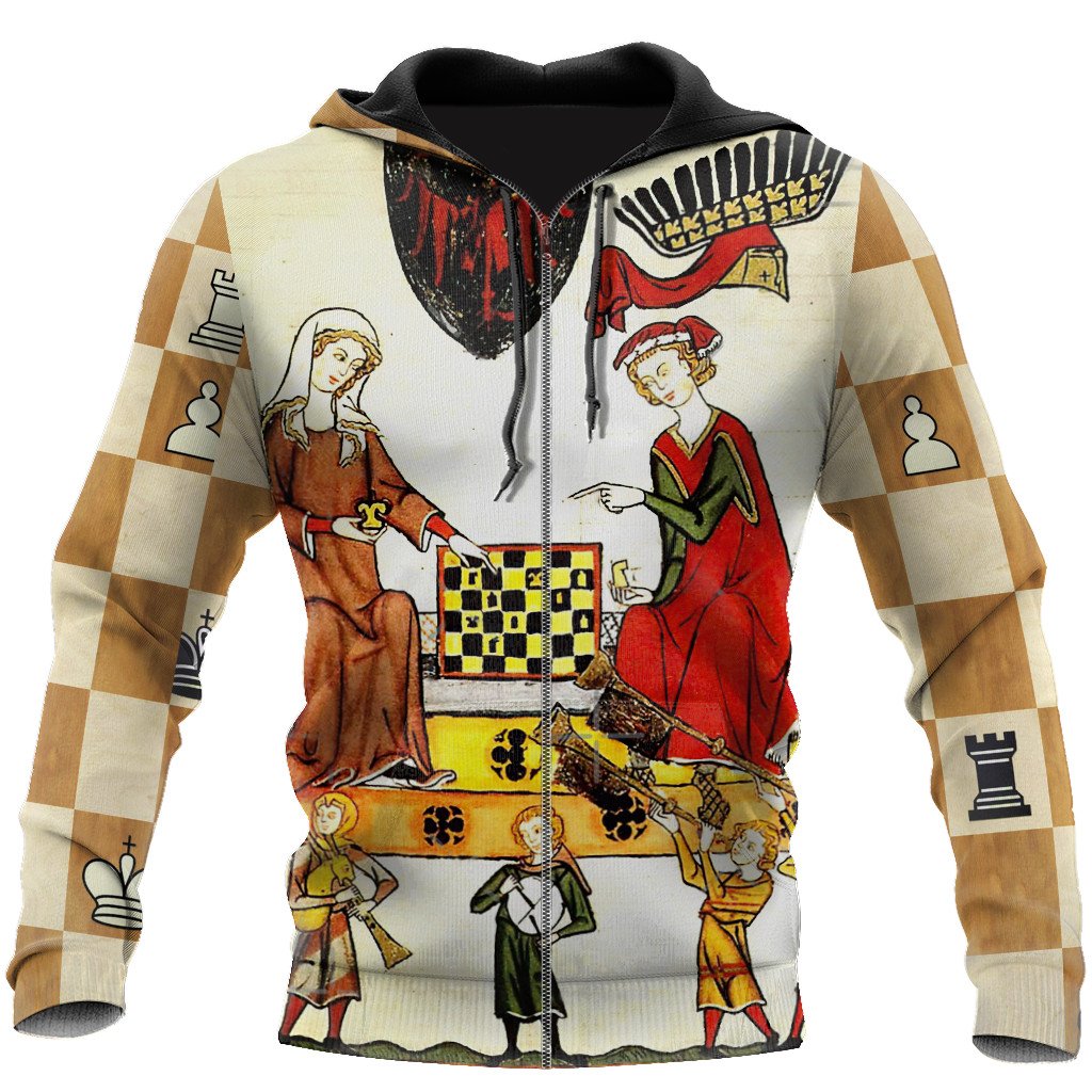 3D All Over Printed  MEDIEVAL CHESS PLAYERS IN COURT WITH RED WILD ROSES Chess Lovers- Chess Unisex Shirts  TR19022101 XT