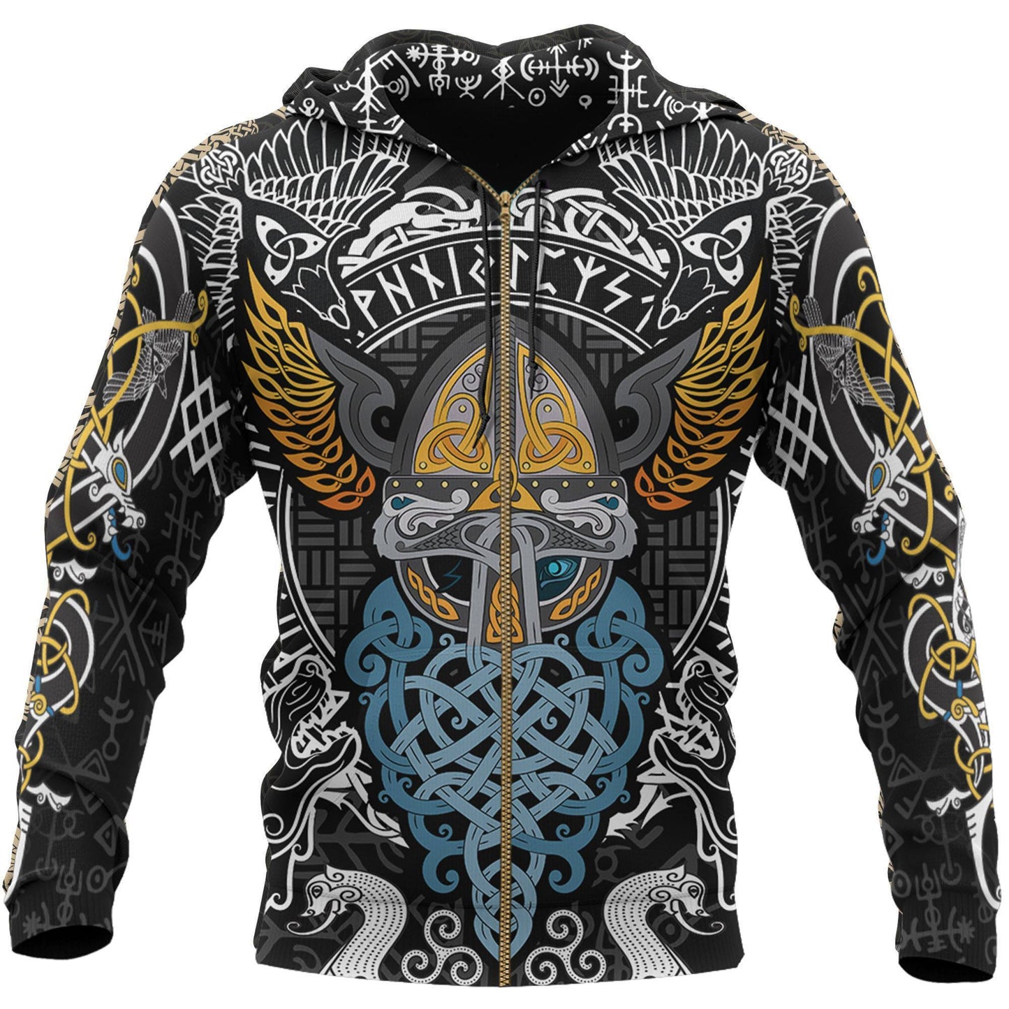 Viking Odin - Wotan Pullover Hoodie A0-ALL OVER PRINT HOODIES-HP Arts-Zipped-S-Vibe Cosy™