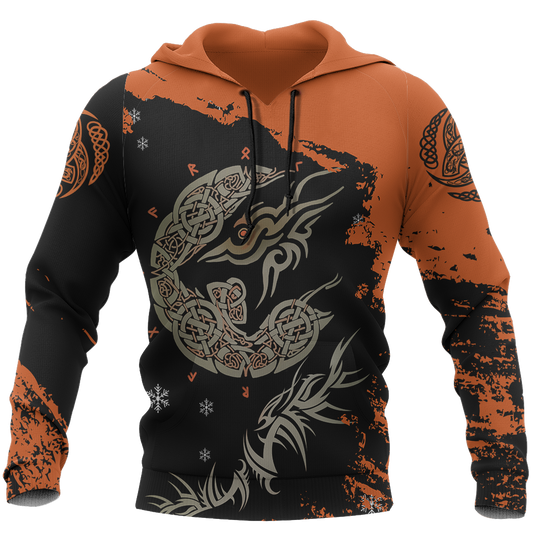 Viking Fenrir Wolf On Fire Pullover-Apparel-HP Arts-Hoodie-S-Vibe Cosy™