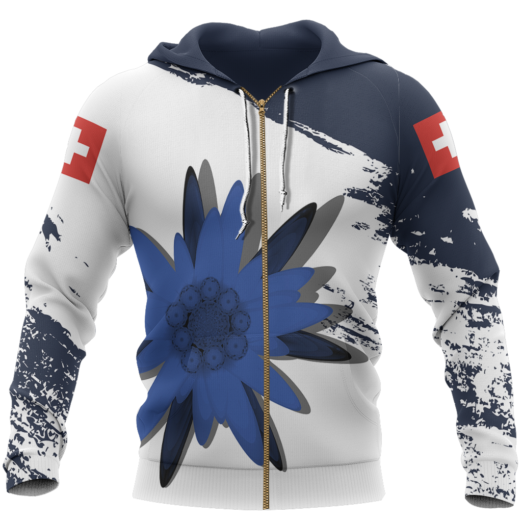 Switzerland - Blue Edelweiss Pullover Hoodie NNK4-Apparel-NNK-Zip-S-Vibe Cosy™