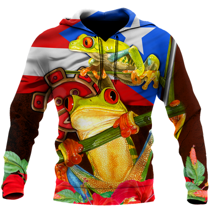 Puerto Rico Caribbean Frog With Maga Flower Combo Shirts QB06222002-Apparel-TQH-Hoodie-S-Vibe Cosy™