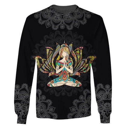 Hippie Yoga Girl With Mandala Symbol 3D All Over Printed Unisex Shirts