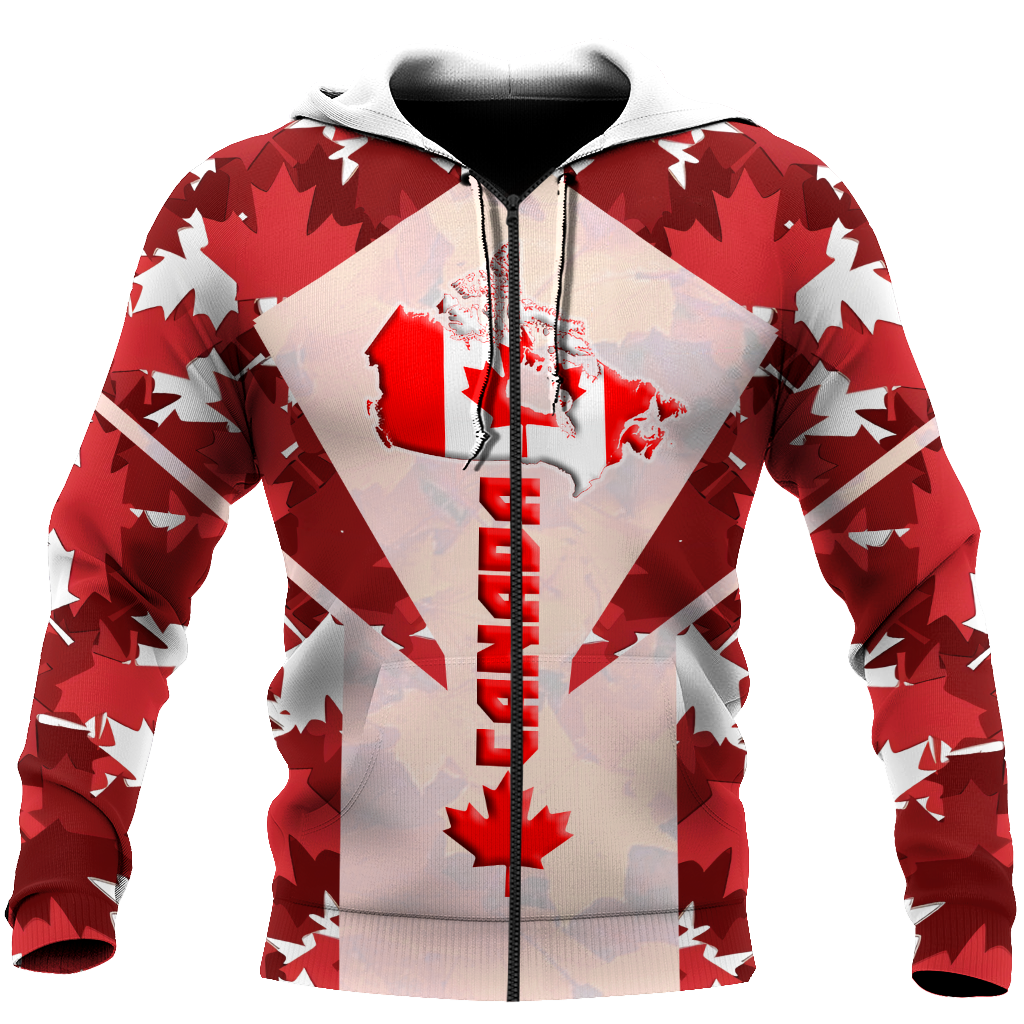 Canada 3dall over printed maple leaf generation-Apparel-PL8386-Zipped Hoodie-S-Vibe Cosy™