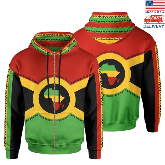African Zip-Up Hoodie - African Reggae Map Hoodie - Made in USA BN39-ALL OVER PRINT ZIP HOODIES (A)-HP Arts-Women-XS-Black-Vibe Cosy™