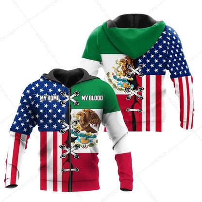 Mexico-US My Home My Blood 3D All Over Printed Shirts For Men and Women TA062201-Apparel-TA-Zipped Hoodie-S-Vibe Cosy™