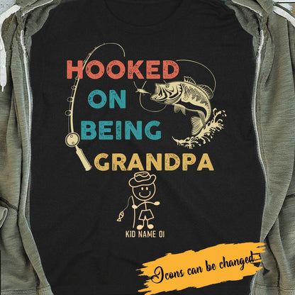 Personalized T-shirt Hooked On Being Grandpa - Amazing gift for Father's day