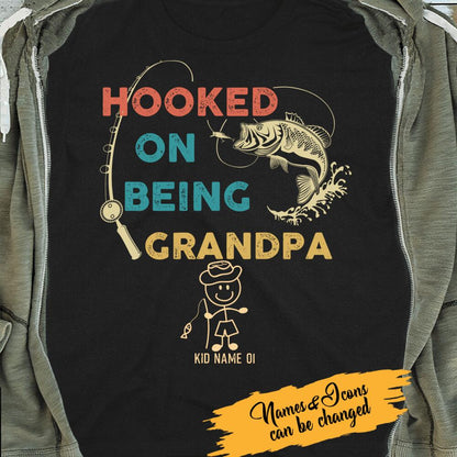 Personalized T-shirt Hooked On Being Grandpa - Amazing gift for Father's day