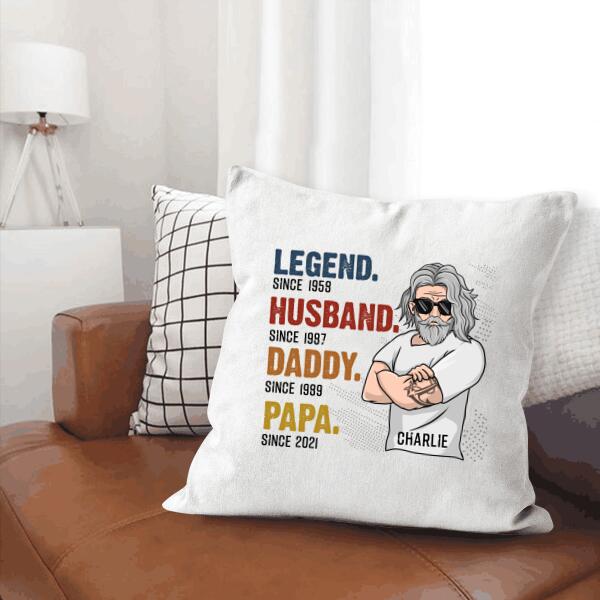 Legend Husband Daddy Papa Personalized Gift Canvas Throw Pillow