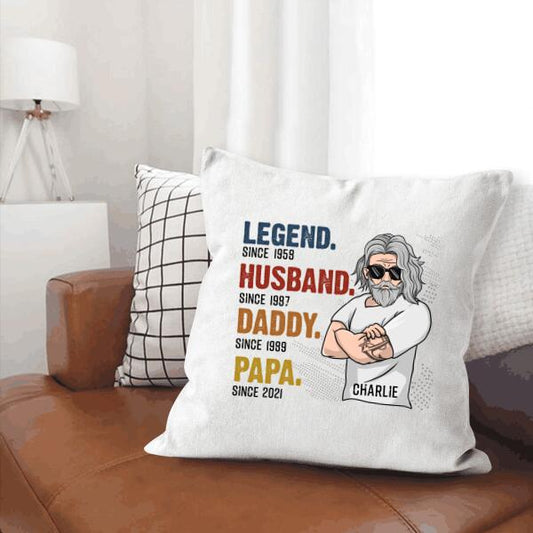 Legend Husband Daddy Papa Personalized Gift Canvas Throw Pillow