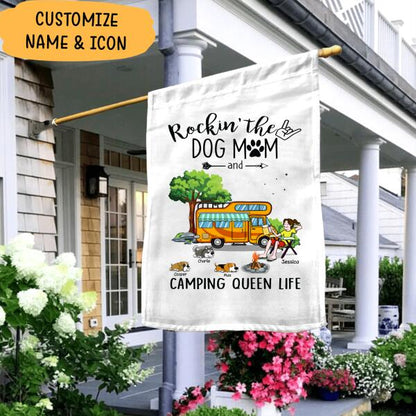 Rockin The Dog Mom Camping Queen Life Personalized Flag Speical Gift