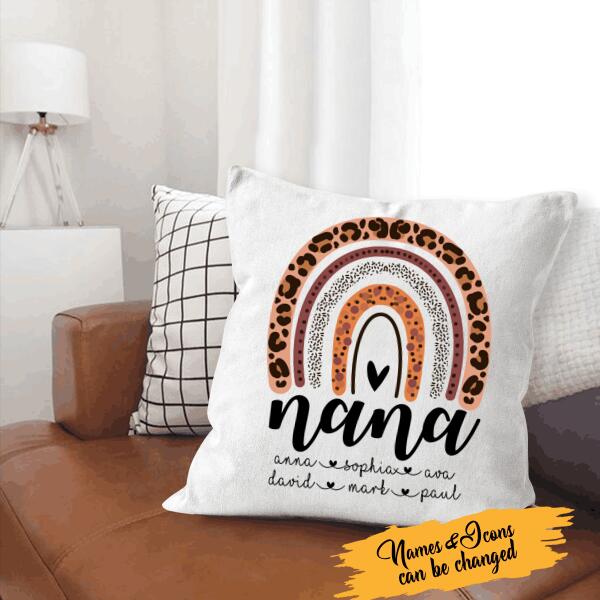 Rainbow Nana Personalized Canvas Throw Pillow Special Gift For Grandma Nana Mother