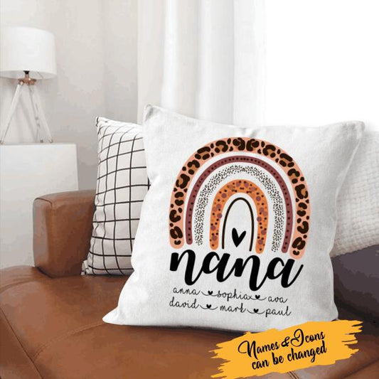 Rainbow Nana Personalized Canvas Throw Pillow Special Gift For Grandma Nana Mother