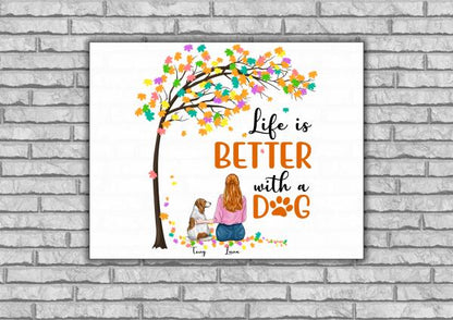 Life Is Better With A Dog Personalized T-Shirt, Mug, Canvas Throw Pillow, Canvas, Best Gifts For Mom And Dog Lovers