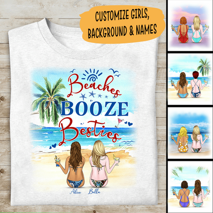 Beaches Booze Besties Personalized T-shirt, Mug, Canvas Throw Pillow, Blanket, Poster, Best Gifts For Friends