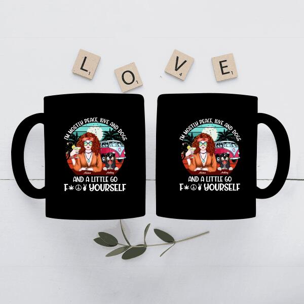 Hippie Girl with Dog Personalized T-Shirt, Mug, Special Gifts For Dog and Hippie Lovers