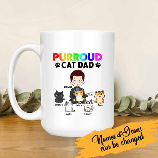 Purroud Cat Dad Personalized Mug, Best Gift For Cat Lovers