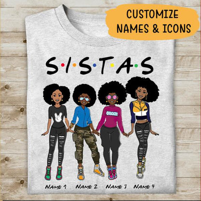Sistas Black Woman Peronalized T-shirt, Unique Gift For Friends & Black Girls