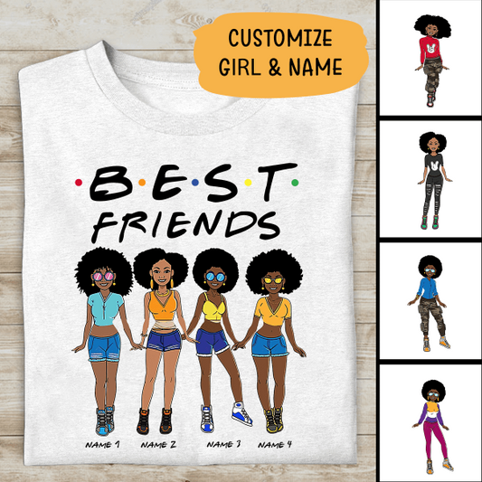 Best Friends Black Girl Personalized T-shirt For Girls Woman Afro Hair Style