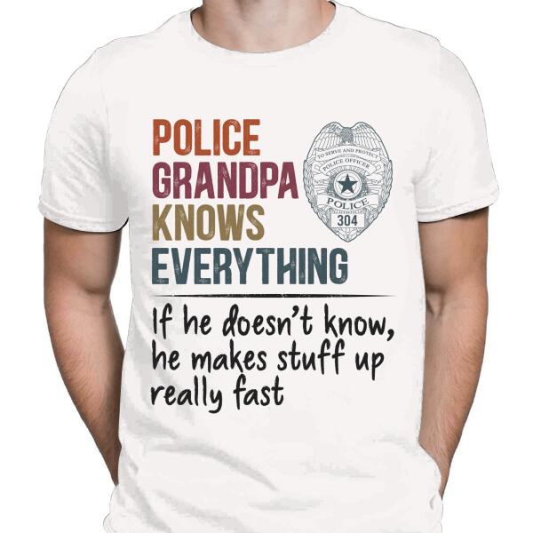 Police Grandpa Knows Everything Retro Thin Blue Line Personalized Police Shirt,  Best Gifts For Police Officers
