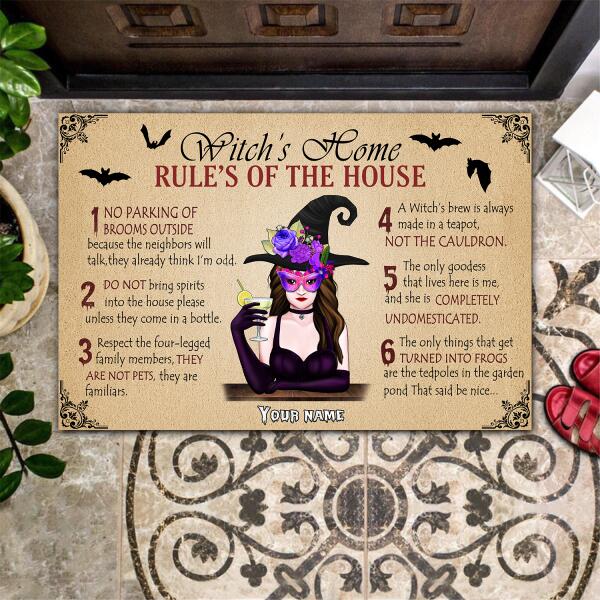 Witch's Home Rules Of The House Customized Doormat, Best Gifts For Halloween Home Decoration