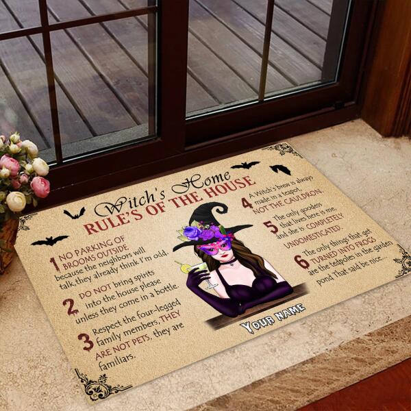 Witch's Home Rules Of The House Customized Doormat, Best Gifts For Halloween Home Decoration
