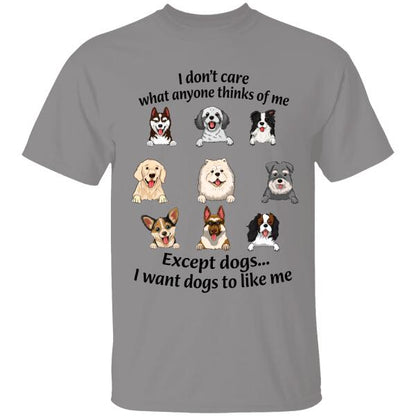 I Don't Care What Anyone Thinks Of Me Except Dogs I Want Dogs To Like Me Personalized T-shirt, Best Gifts For Dog Lovers