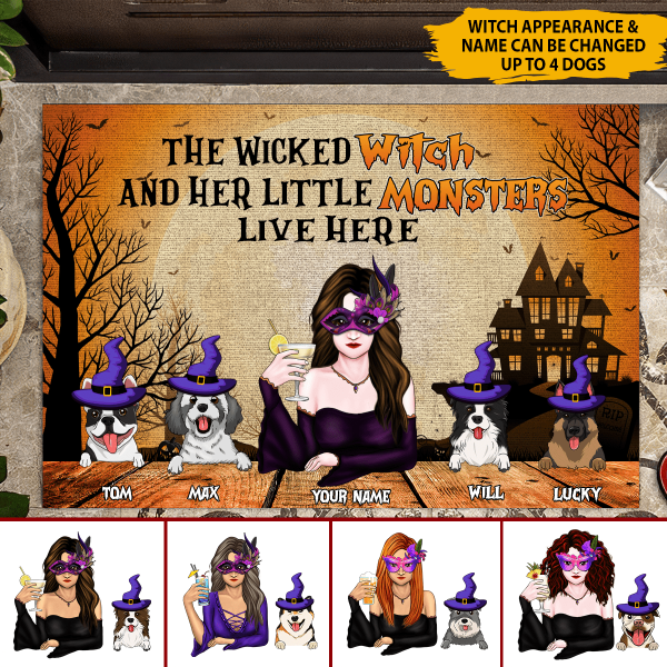The Wicked Witch And Her Little Monsters Live Here Personalized Welcome Doormat, Best Gift For Home Decoration
