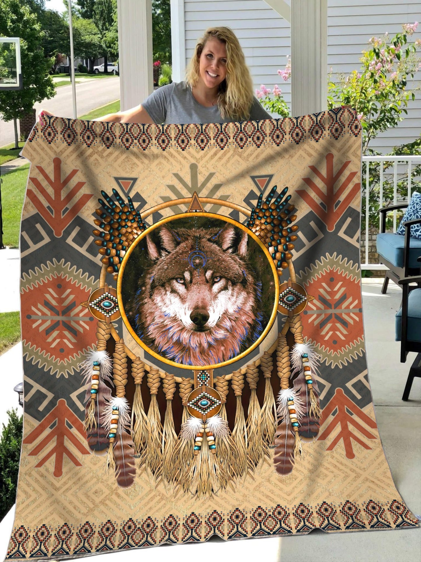 Native Wolf 3D All Over Printed Blanket
