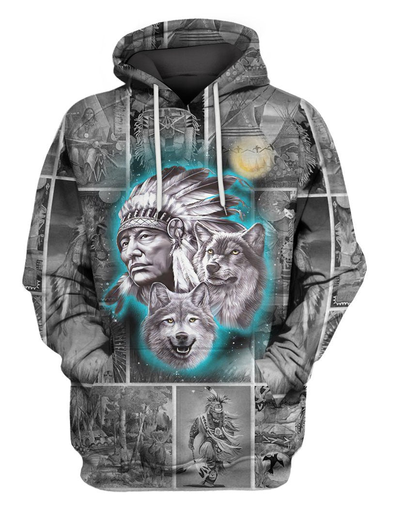 Chief & Wolf Native American 3D All Over Printed Unisex Shirts