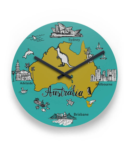 Australia Signature Cities And Symbols 11" Round Wall Clock K3-WALL CLOCKS-HP Arts-Vibe Cosy™