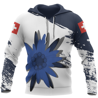 Switzerland - Blue Edelweiss Pullover Hoodie NNK4-Apparel-NNK-Hoodie-S-Vibe Cosy™